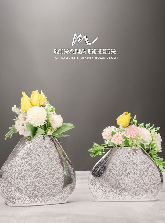 Geo Vase With a Bright Nickel Crinkle Pattern Finish