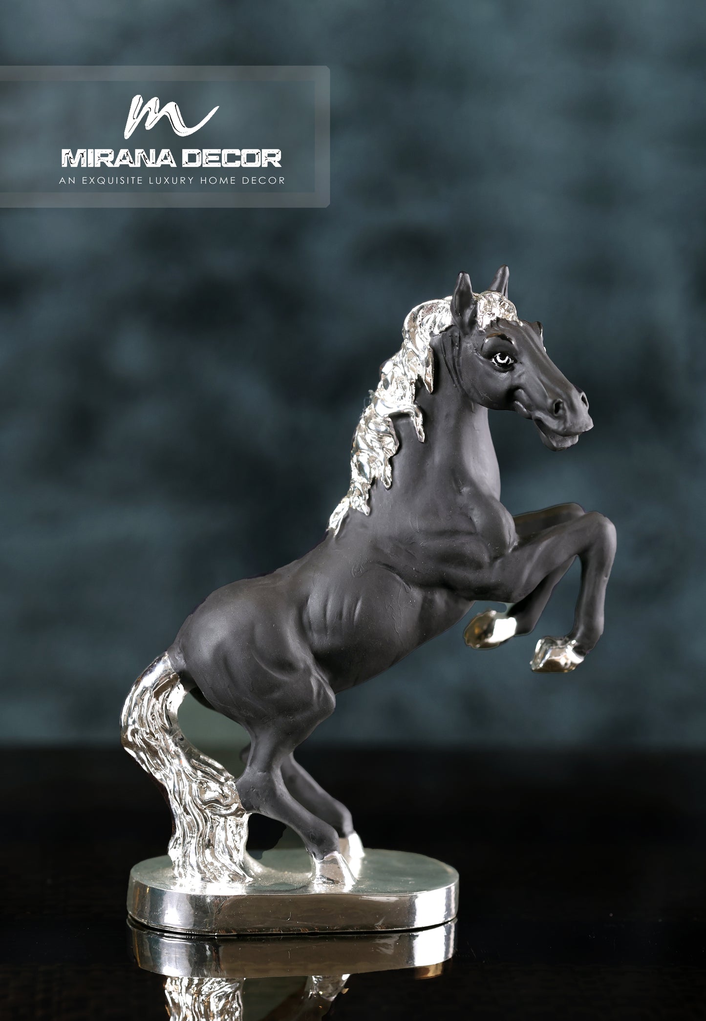 HS 3 SILVER PLATED HORSE BLACK TERRECOTTA