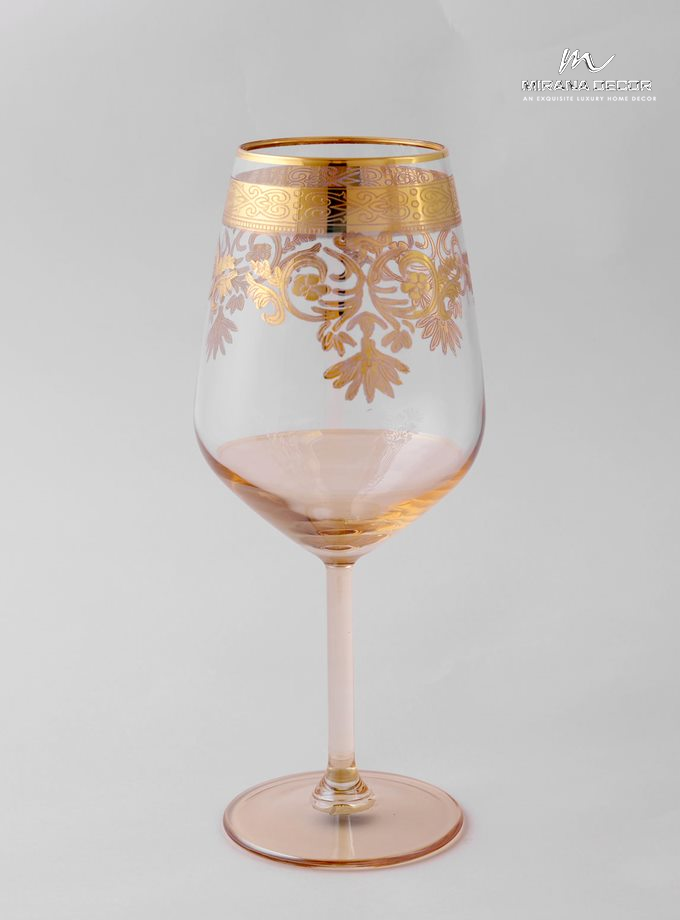 Azade Gold 450ml Wine Glasses With Embossed Gold Set of 6