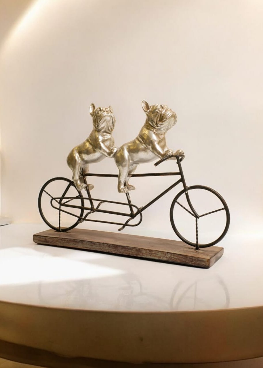 SILVER BULLDOG DUO ON TANDEM BIKE – A PERFECT PAIR FOR YOUR DECOR