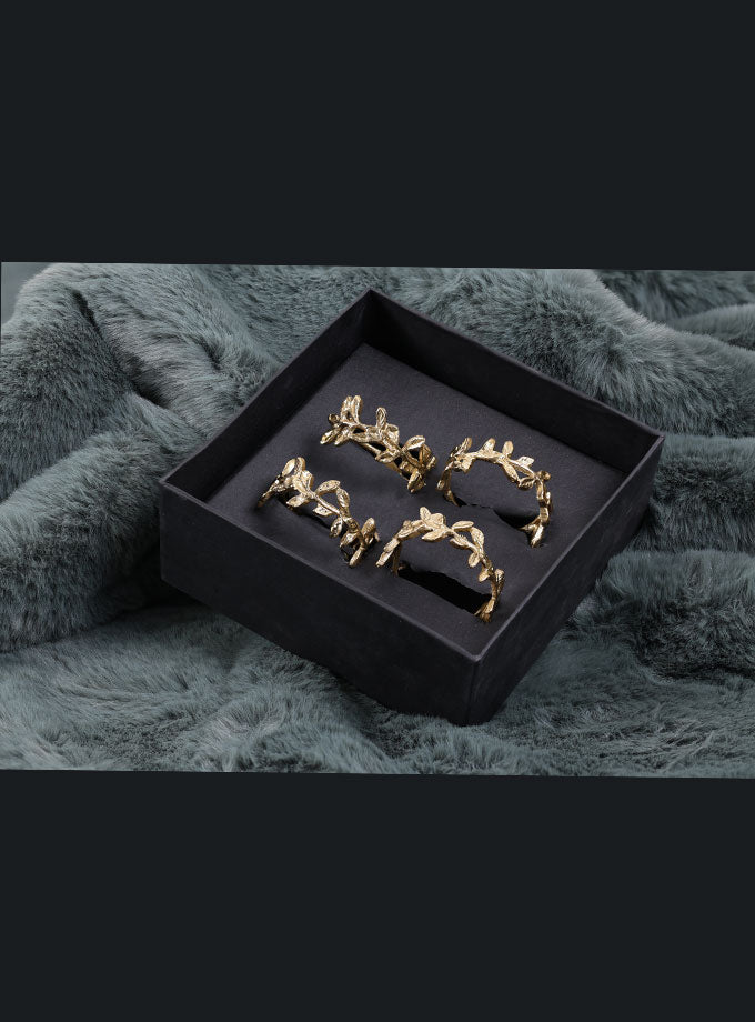 Gold Leaf Napkin Ring 4 Set - Thyme Sprig