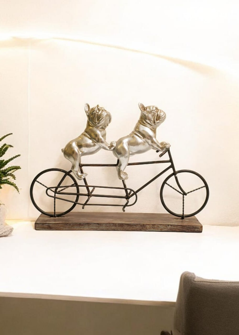 SILVER BULLDOG DUO ON TANDEM BIKE – A PERFECT PAIR FOR YOUR DECOR
