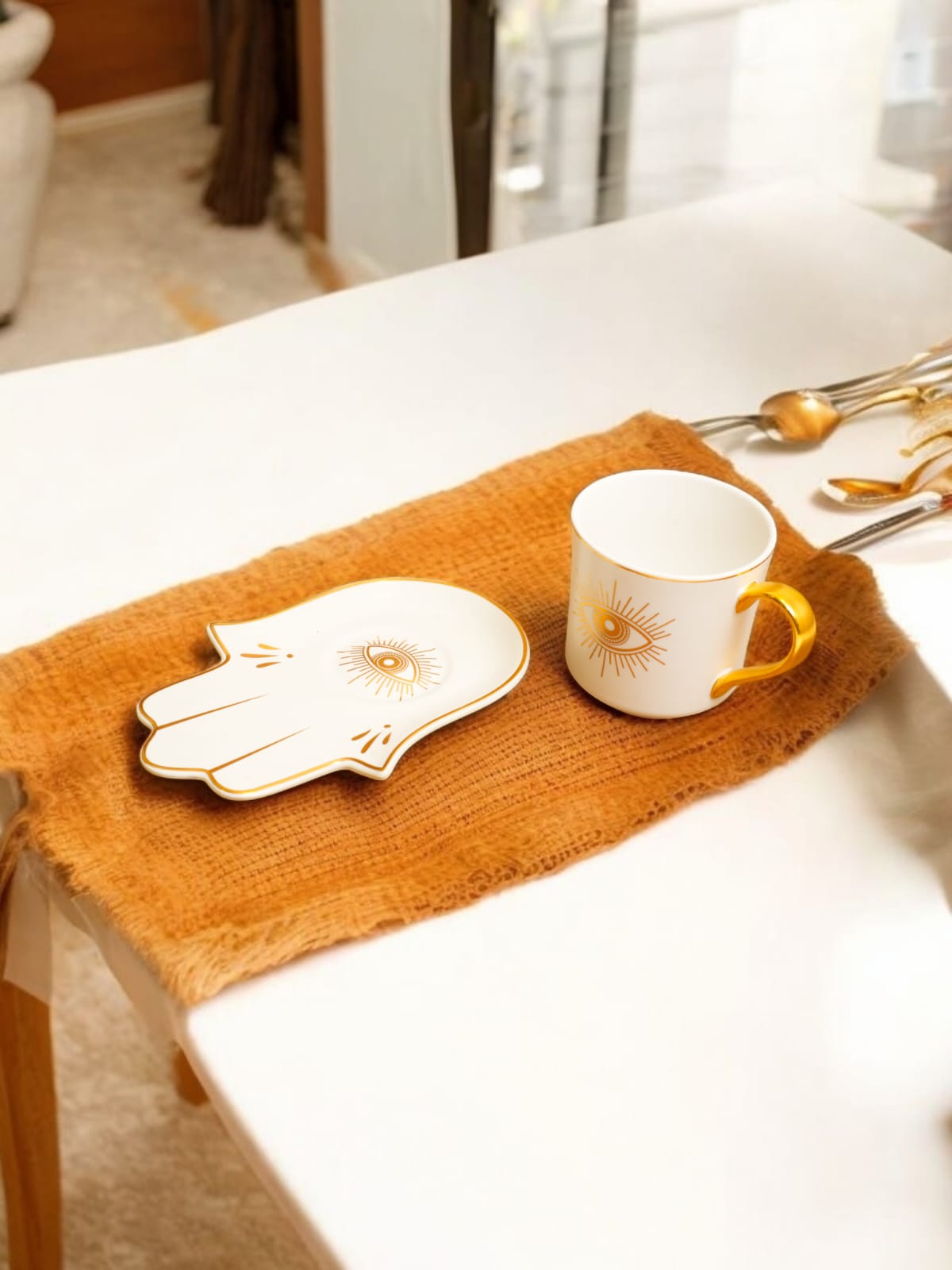 Evil Eye Ceramic Cup & Hamsa Hand Plate