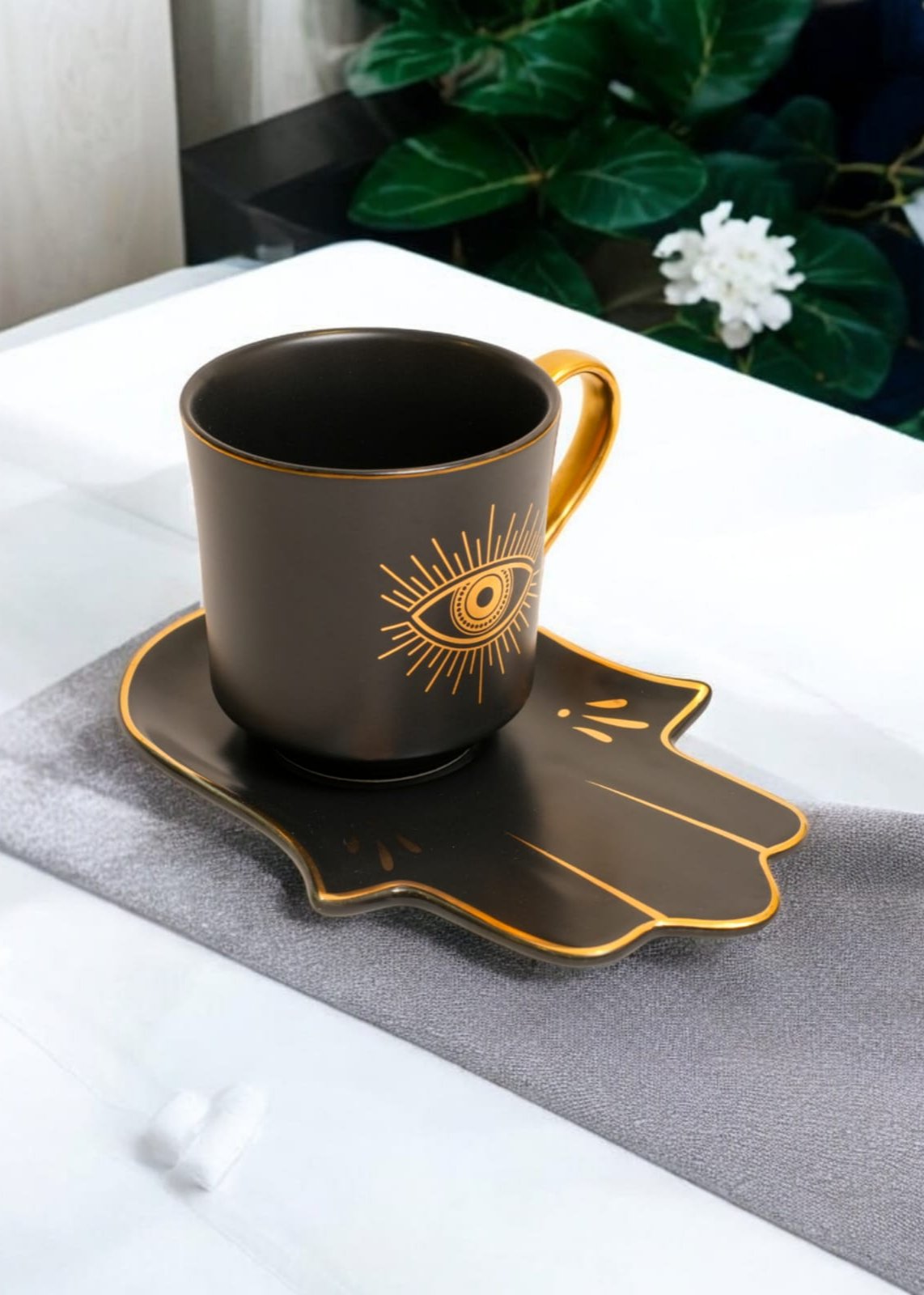 Evil Eye Ceramic Cup & Hamsa Hand Plate