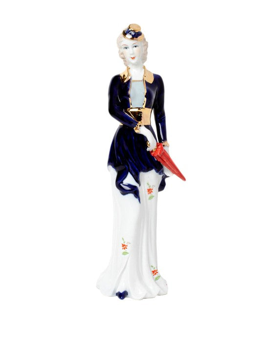 White & Blue Victorian Lady Fine Porcelain Figurine Showpiece