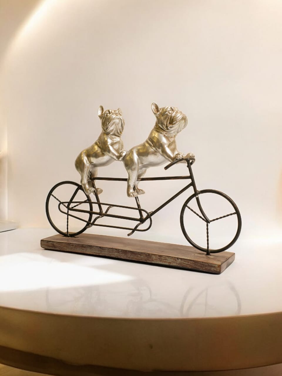 SILVER BULLDOG DUO ON TANDEM BIKE – A PERFECT PAIR FOR YOUR DECOR