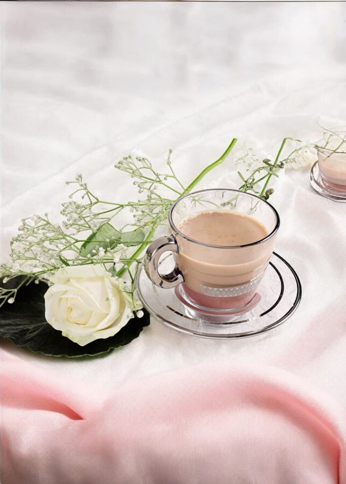 Lady Pink Silver 12pcs Cup Saucer With Embossed Platinum