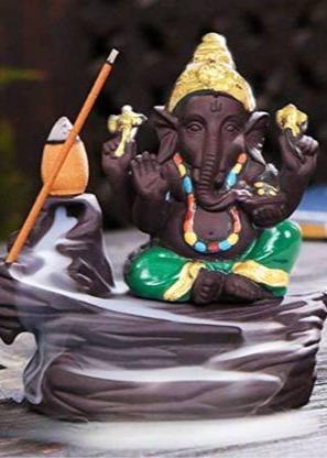 Lord Ganesha Smoke Backflow Cone Incense Holder with 10 Back Flow Incense Cones