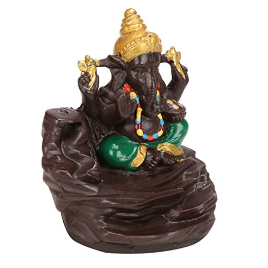 Lord Ganesha Smoke Backflow Cone Incense Holder with 10 Back Flow Incense Cones