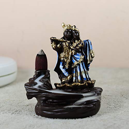 Polyresin Smoke Backflow Fountain Like Waterfall Radha Krishna with 10 Back Flow Incense Cones