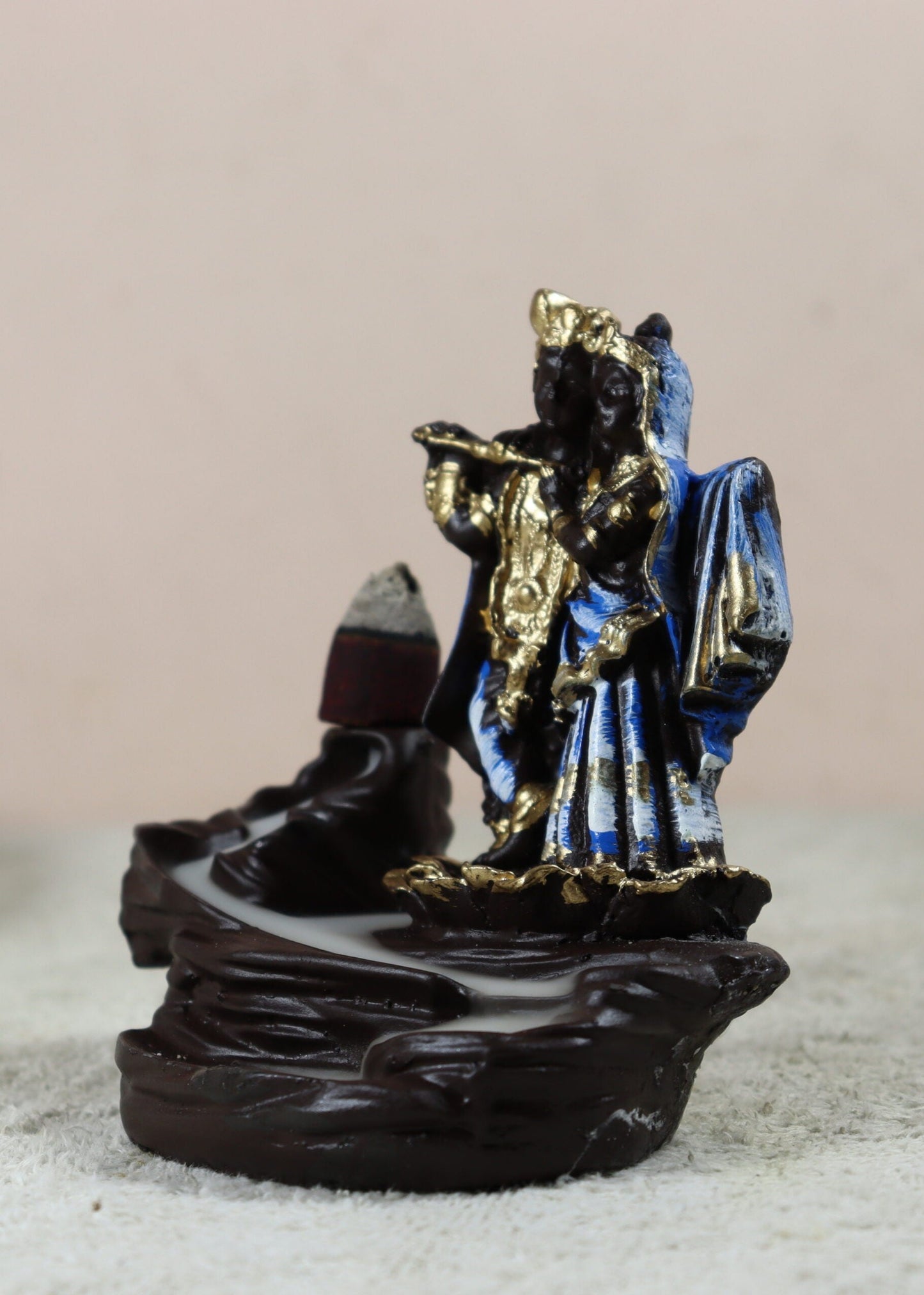Polyresin Smoke Backflow Fountain Like Waterfall Radha Krishna with 10 Back Flow Incense Cones