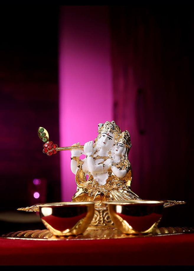 Dominion Care Radha Krishna Idol Decorative Showpiece – (Metal, Multicolor)