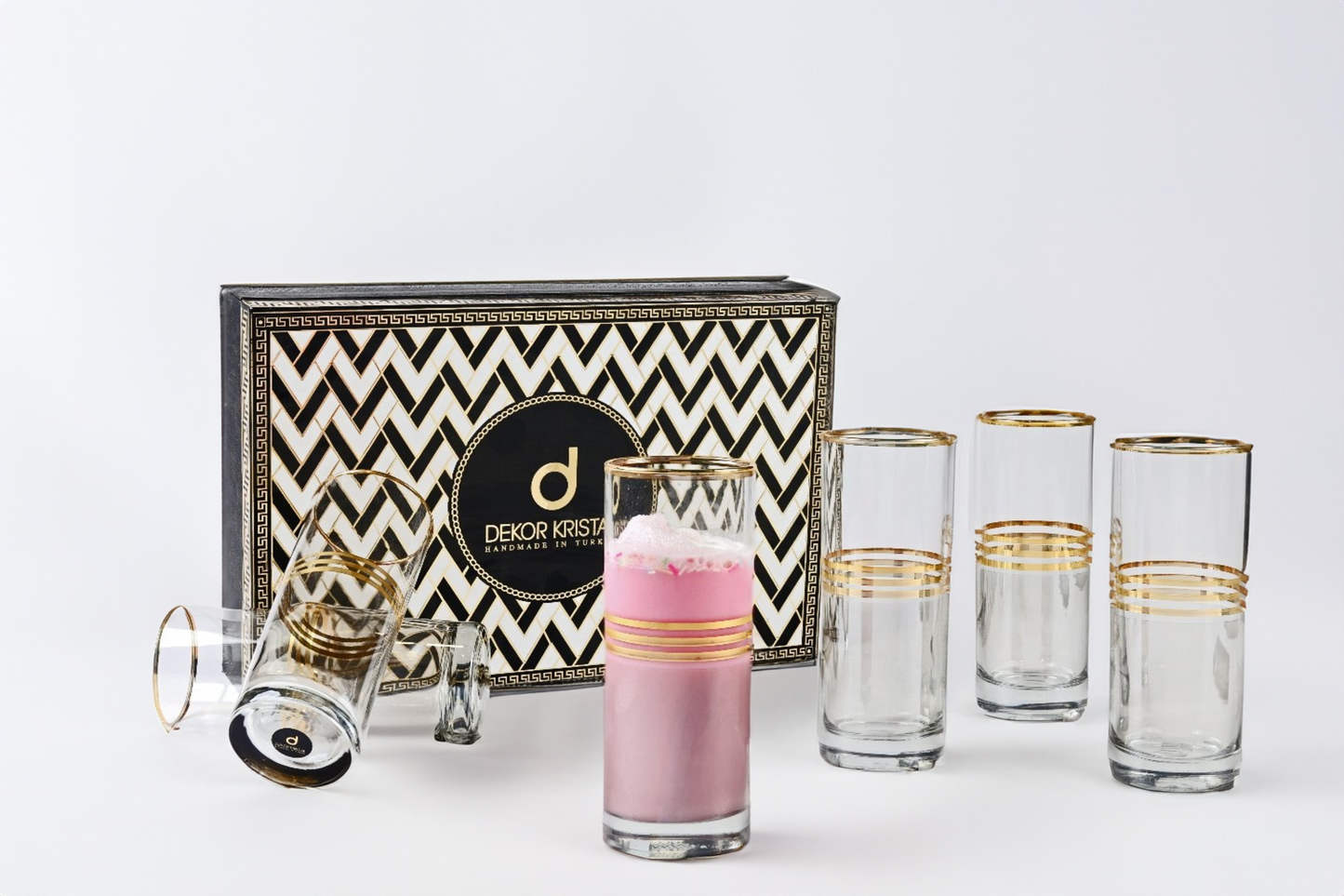 Stylish smokey long glasses with gold accents