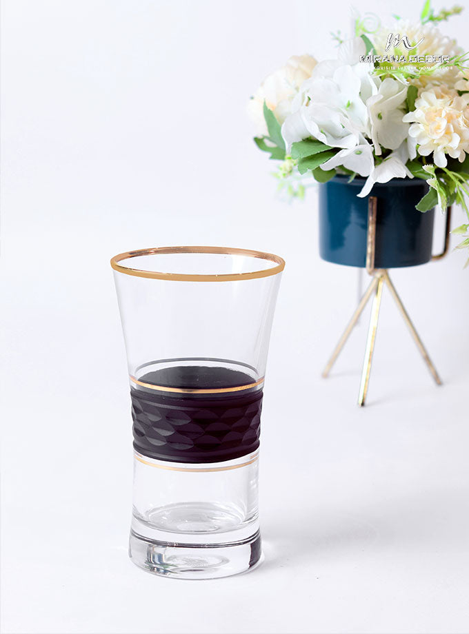 Stylish black water/juice glasses with golden detailing