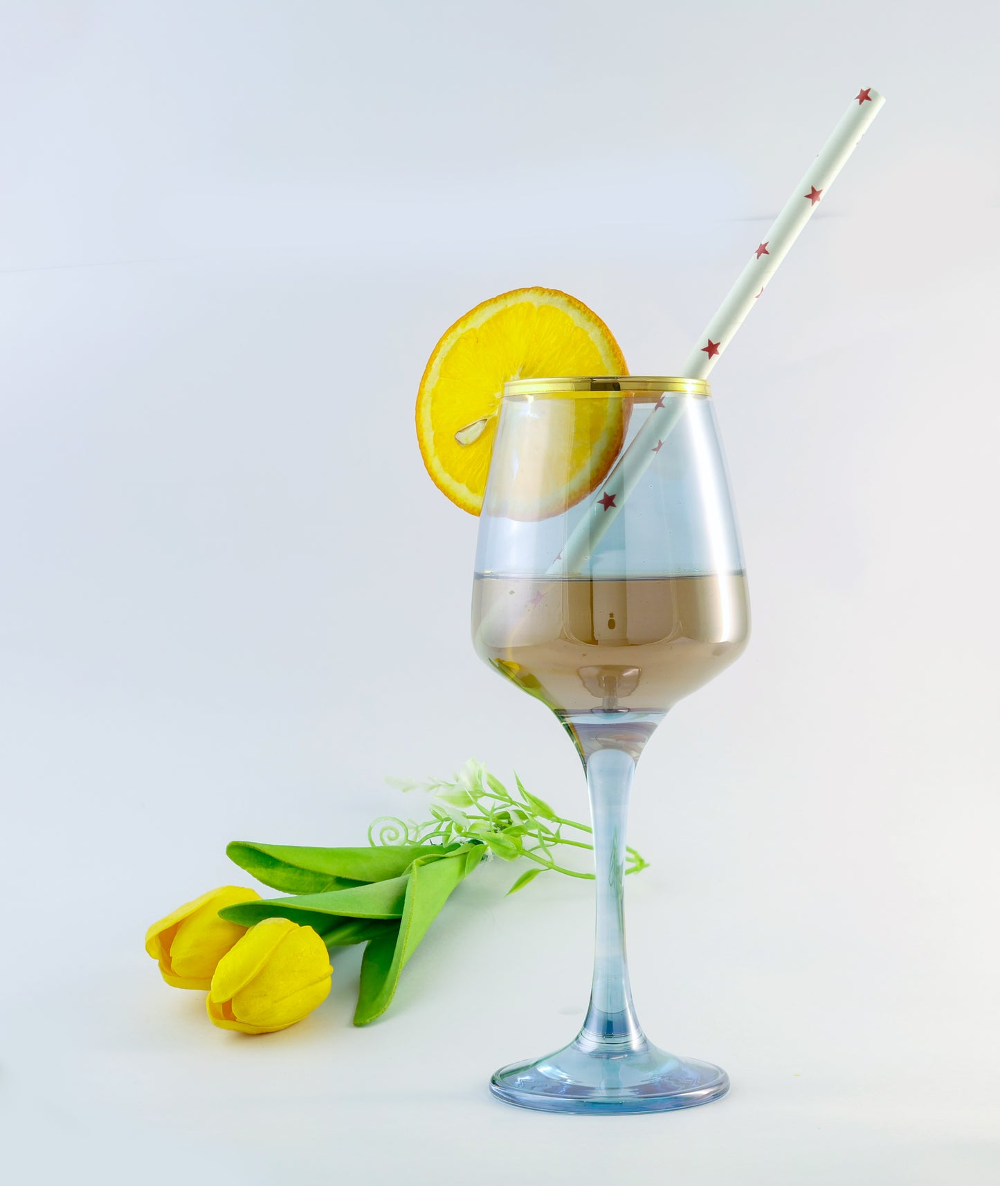 Stylish blue and gold wine glasses in luxury box