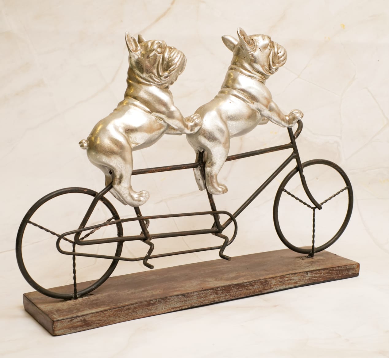 SILVER BULLDOG DUO ON TANDEM BIKE – A PERFECT PAIR FOR YOUR DECOR