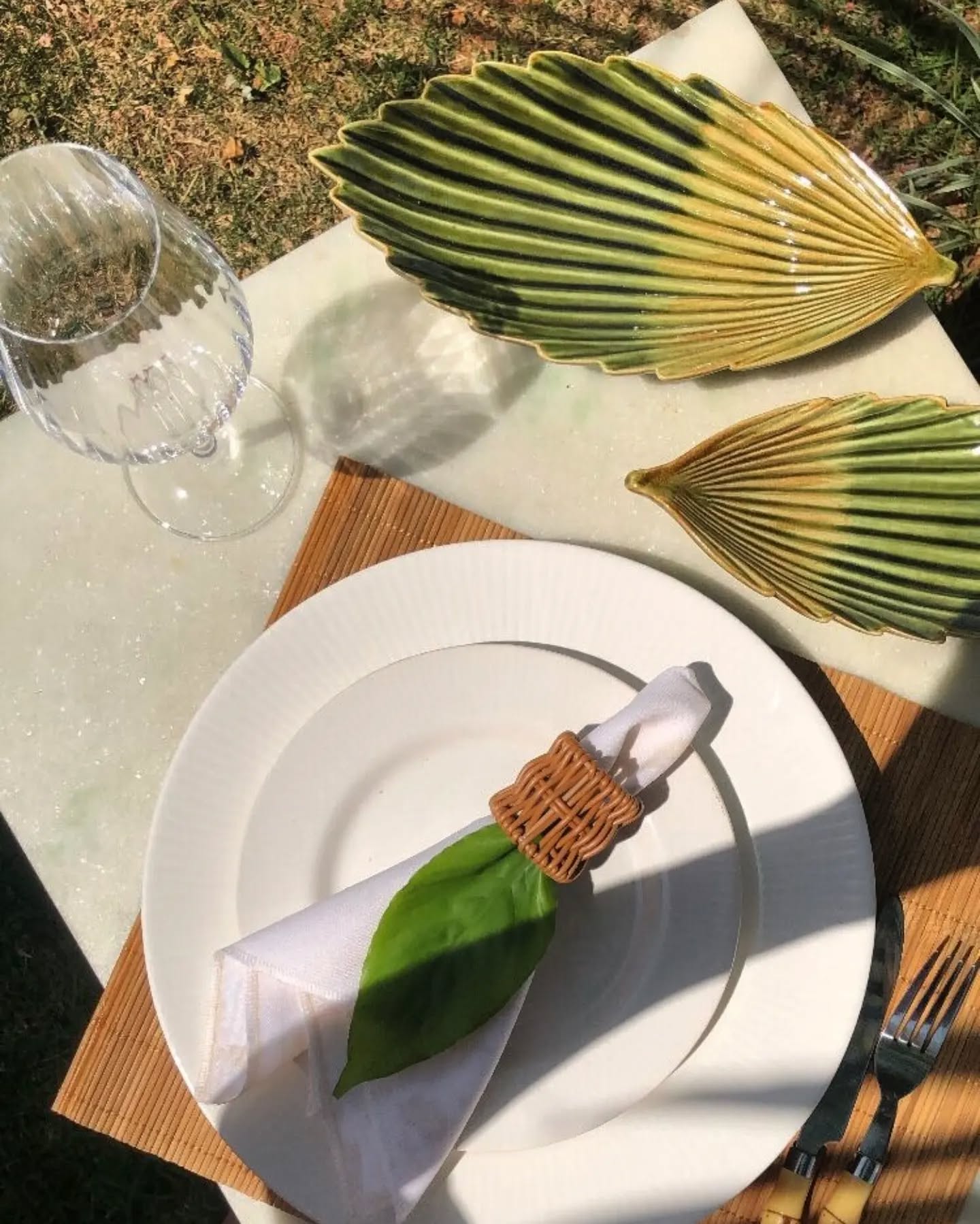 Green Leaf Ceramic Table Centerpiece