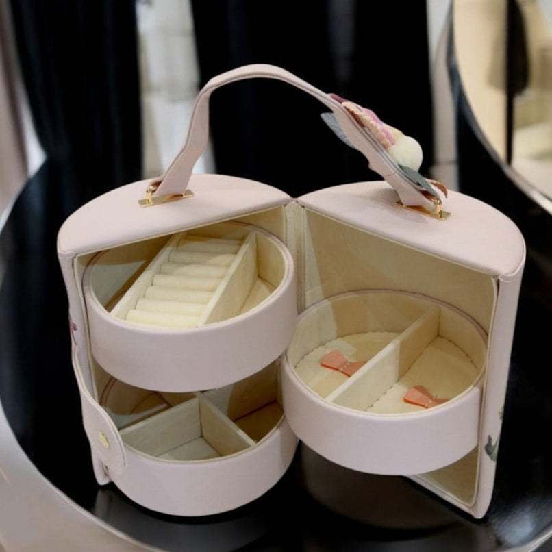 3 Layer Round Pu Leather Jewelry Storage Organizer Box