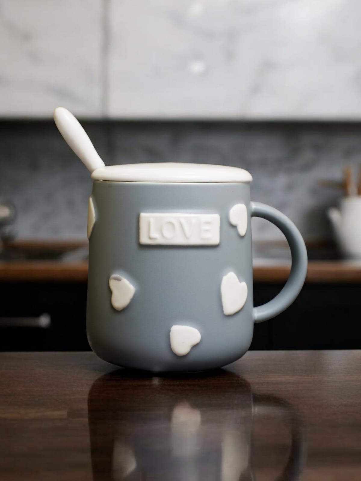 Ceramic Coffee Mug with Heart Accents & Love Motif