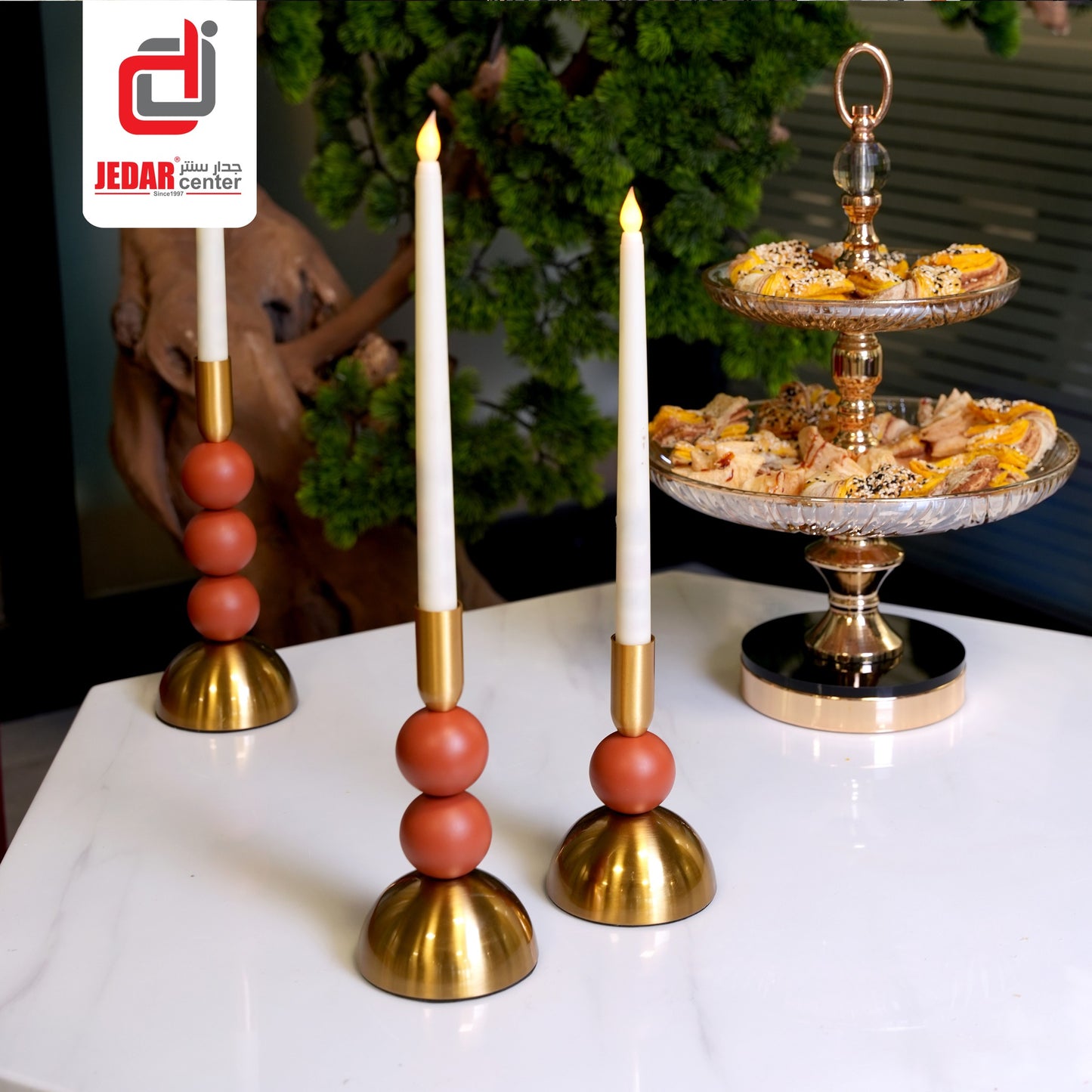 Pillar Candle Stand with Bead Design