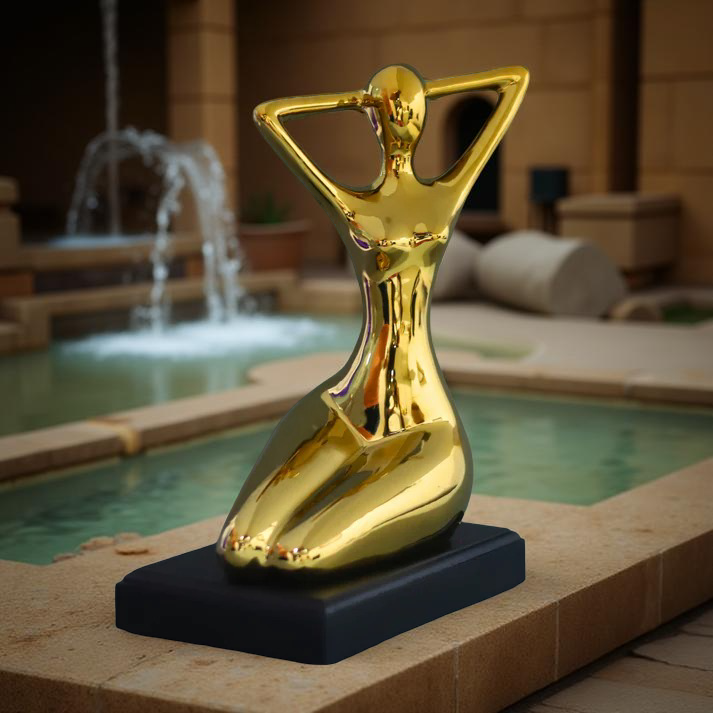 Golden Yoga Girl Statue
