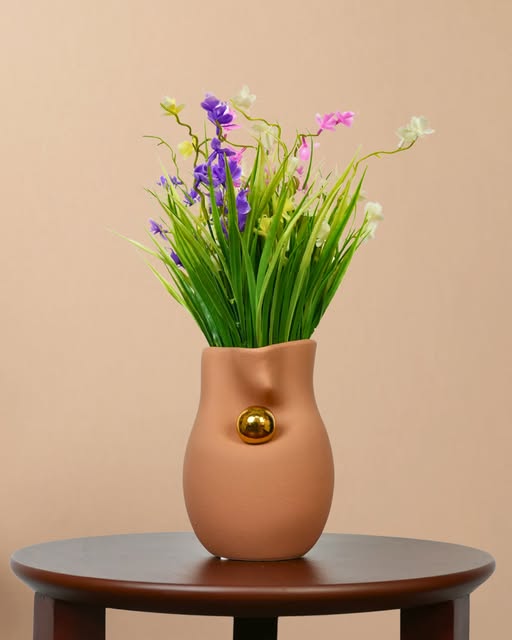 Modern Abstract Ceramic Vase with Golden Accent