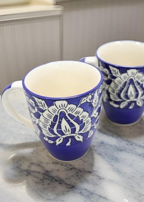 Mug with Handle Blue Mugal Painted Mug - Set of 2-300 ml Each