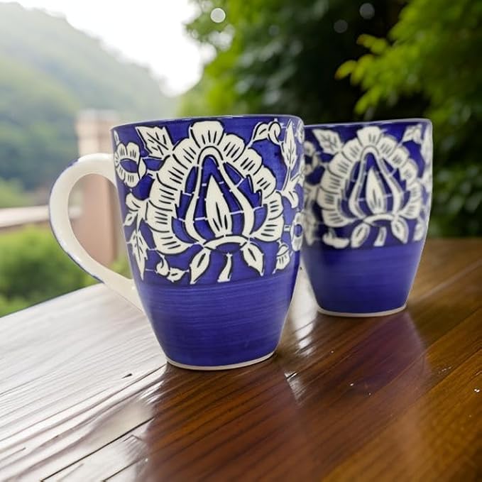 Mug with Handle Blue Mugal Painted Mug - Set of 2-300 ml Each