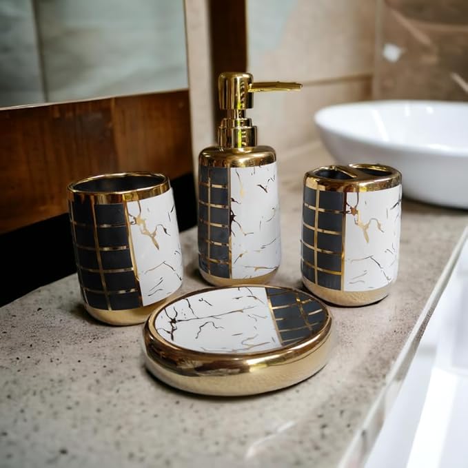 Ceramic Bathroom Accessory Set (4 Pcs)