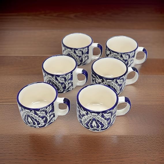 Blue Mugal Painted Cup - Set of 6-150 ml Each