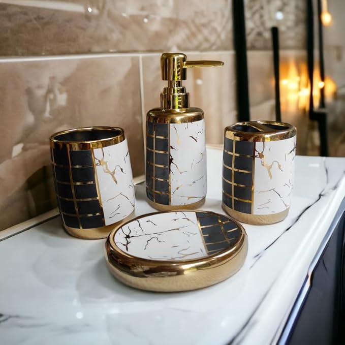 Ceramic Bathroom Accessory Set (4 Pcs)