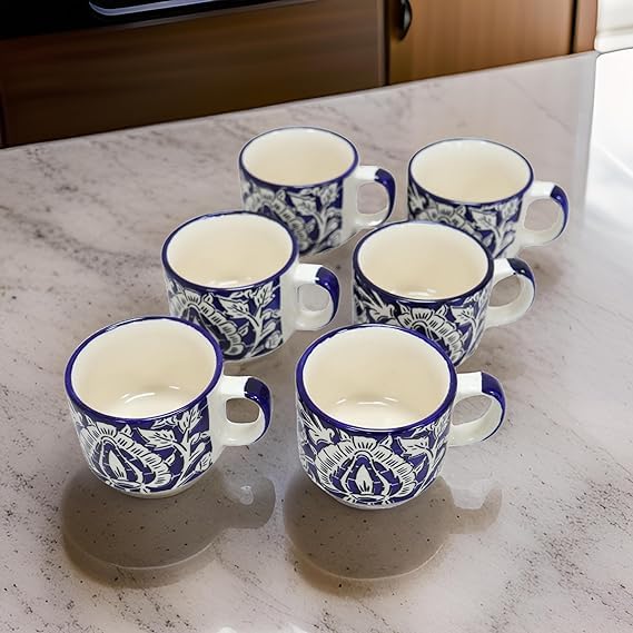Blue Mugal Painted Cup - Set of 6-150 ml Each