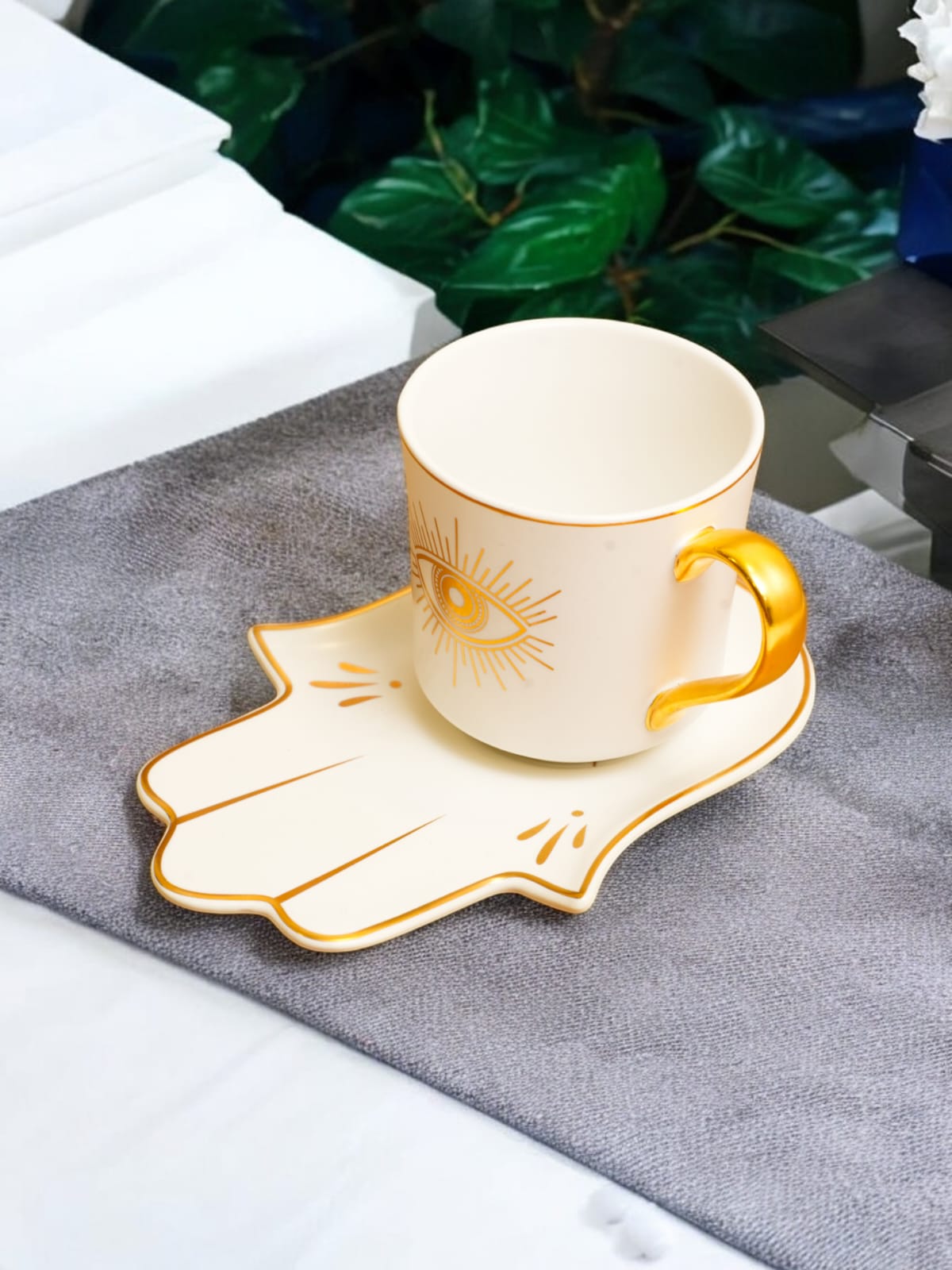 Evil Eye Ceramic Cup & Hamsa Hand Plate