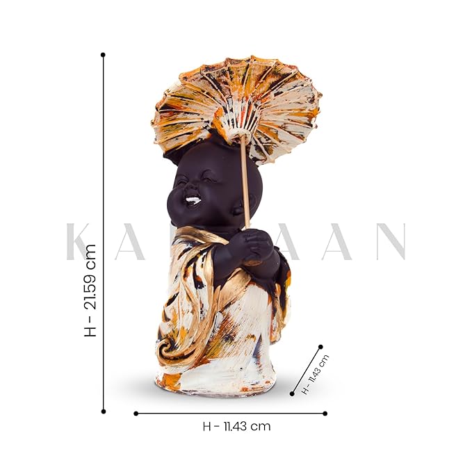 Karvaan Happy Buddha Monk Statues with Umbrella