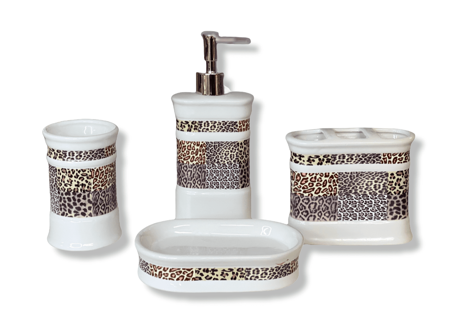 Animal Print Ceramic Bathroom Set (4 Pcs)