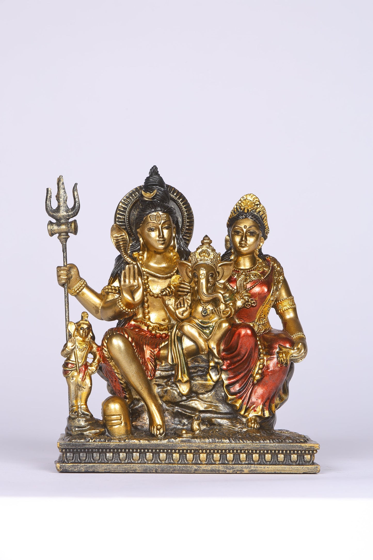 Shiva Parivaar sitting Antique Finish golden red statue