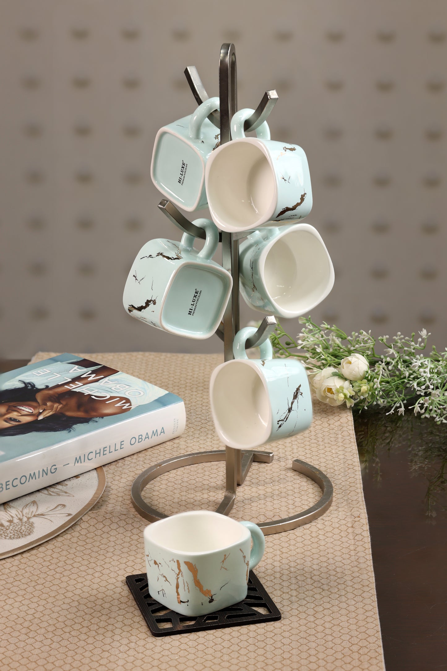 SKY BLUE ARTISAN MUG SET WITH GOLD ACCENTS SET-6