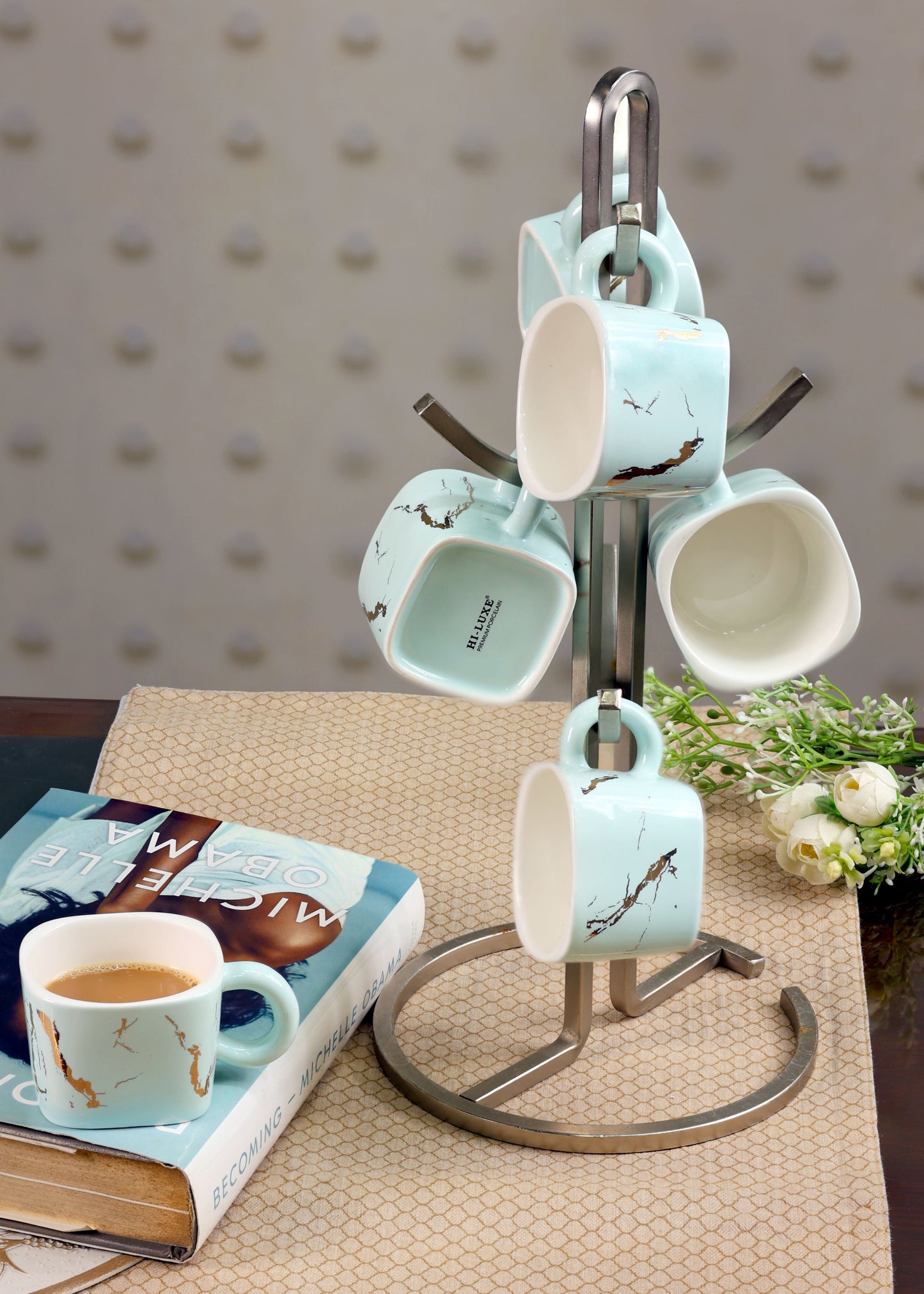 SKY BLUE ARTISAN MUG SET WITH GOLD ACCENTS SET-6
