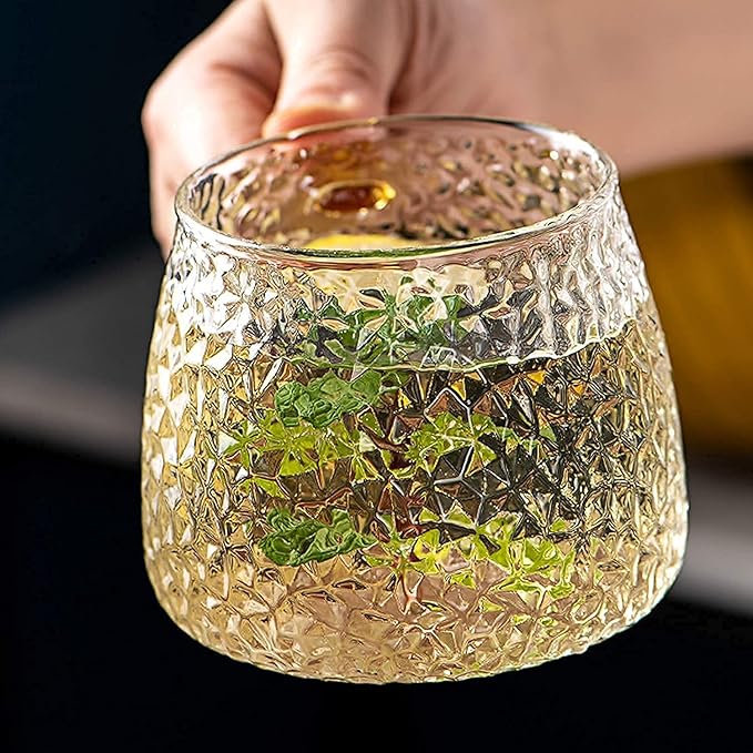 Textured Glass Cup with Golden Handle