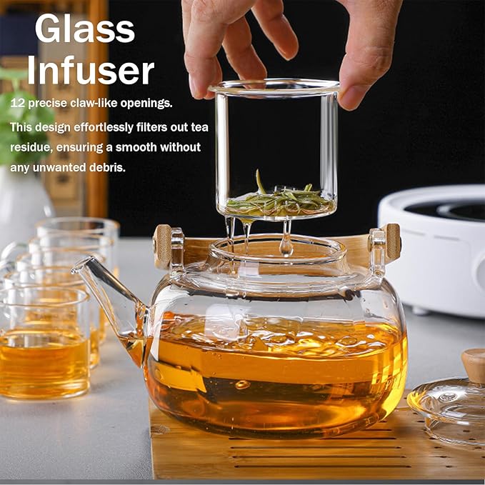 Clear Glass Kettle with Wooden Handle