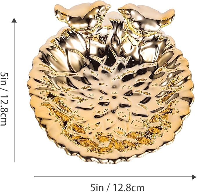 5 Inch Ceramic Circular Tray with 2 Bird Statues