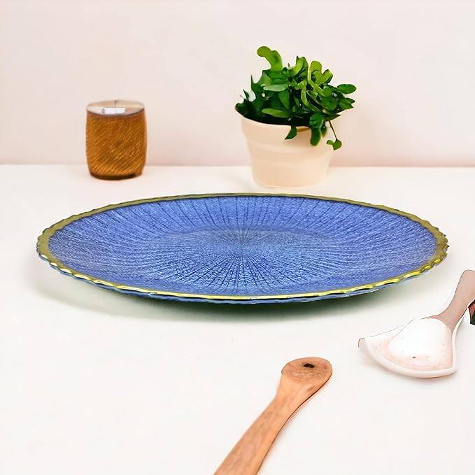 Round Coloured Glass Platter with Gold Line