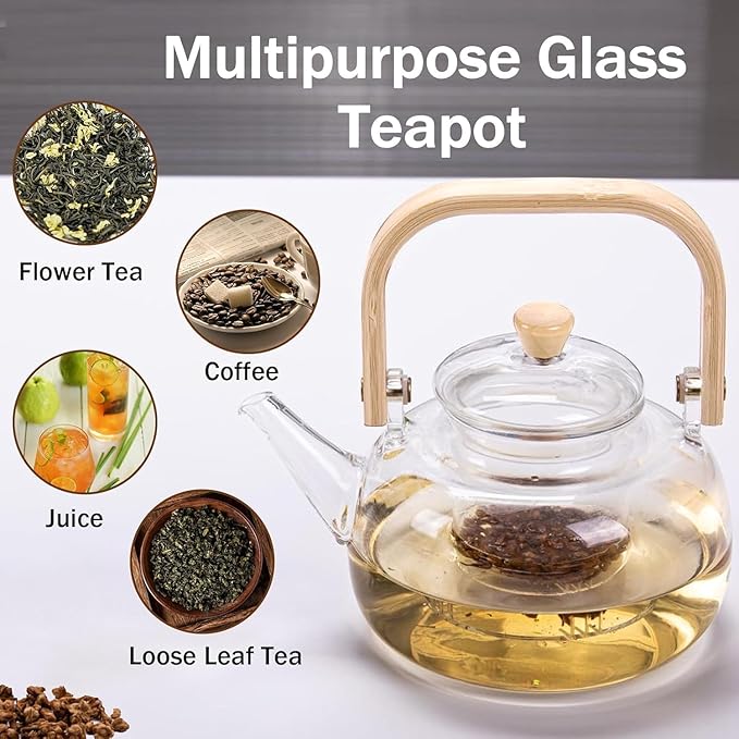 Clear Glass Kettle with Wooden Handle