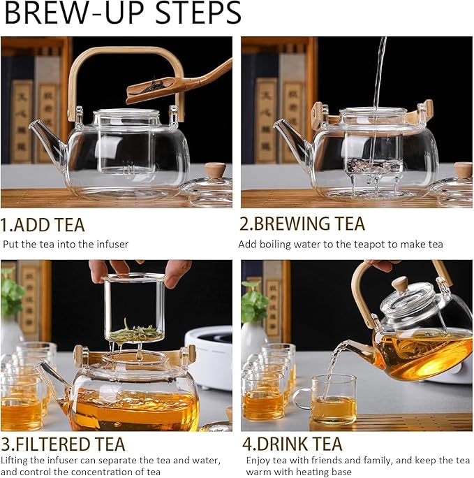 Clear Glass Kettle with Wooden Handle