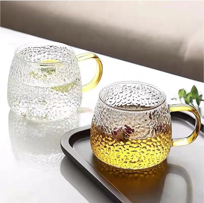 Textured Glass Cup with Golden Handle
