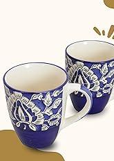 Mug with Handle Blue Mugal Painted Mug - Set of 2-300 ml Each