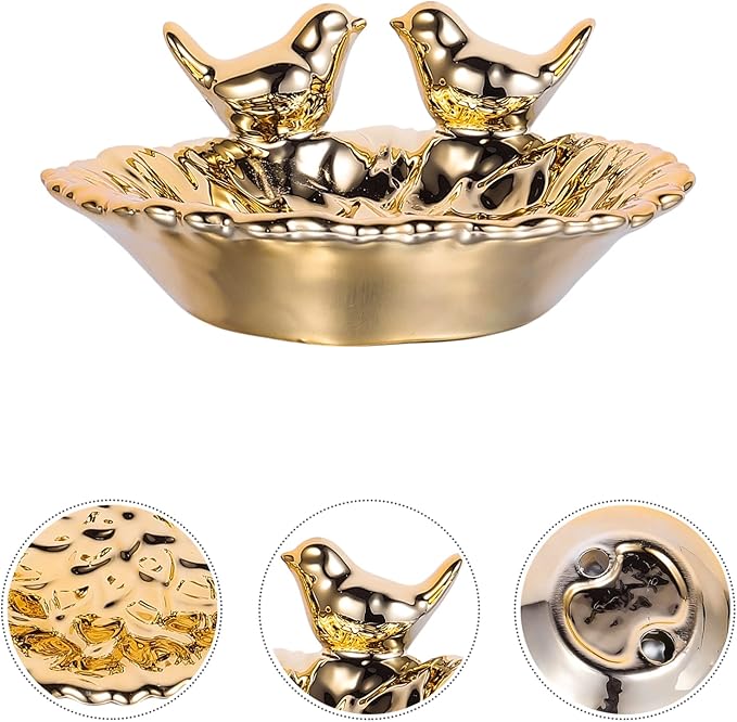 5 Inch Ceramic Circular Tray with 2 Bird Statues