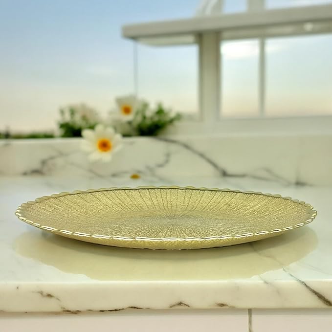 Round Coloured Glass Platter with Gold Line