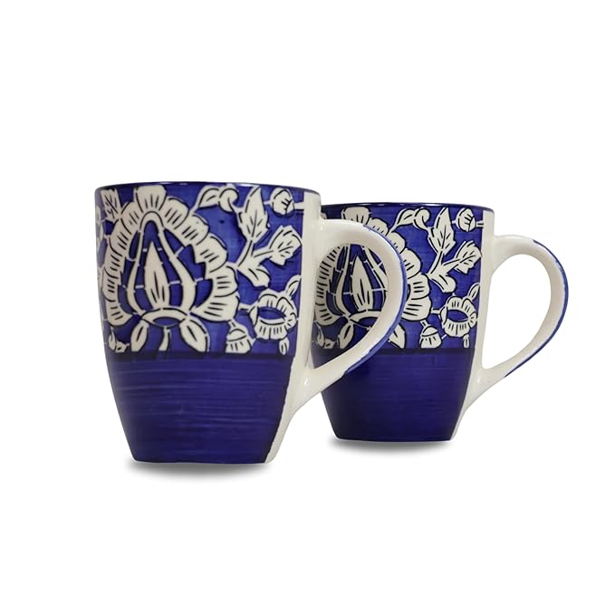 Mug with Handle Blue Mugal Painted Mug - Set of 2-300 ml Each