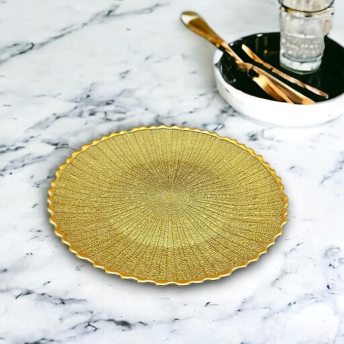 Round Coloured Glass Platter with Gold Line